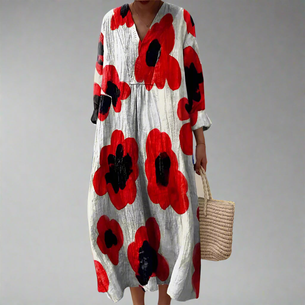 Veronica™ | Bold Poppy Print Cotton Maxi Dress