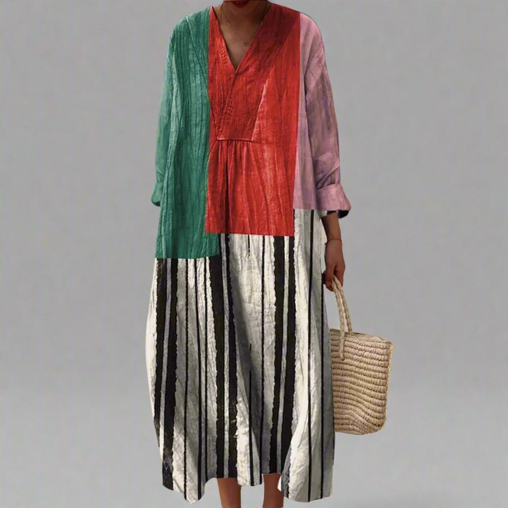 Marika™ | Colorblock Striped Cotton Maxi Dress