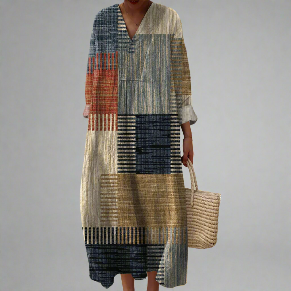 Arti™ | Earth-Toned Patchwork Relaxed Maxi Dress