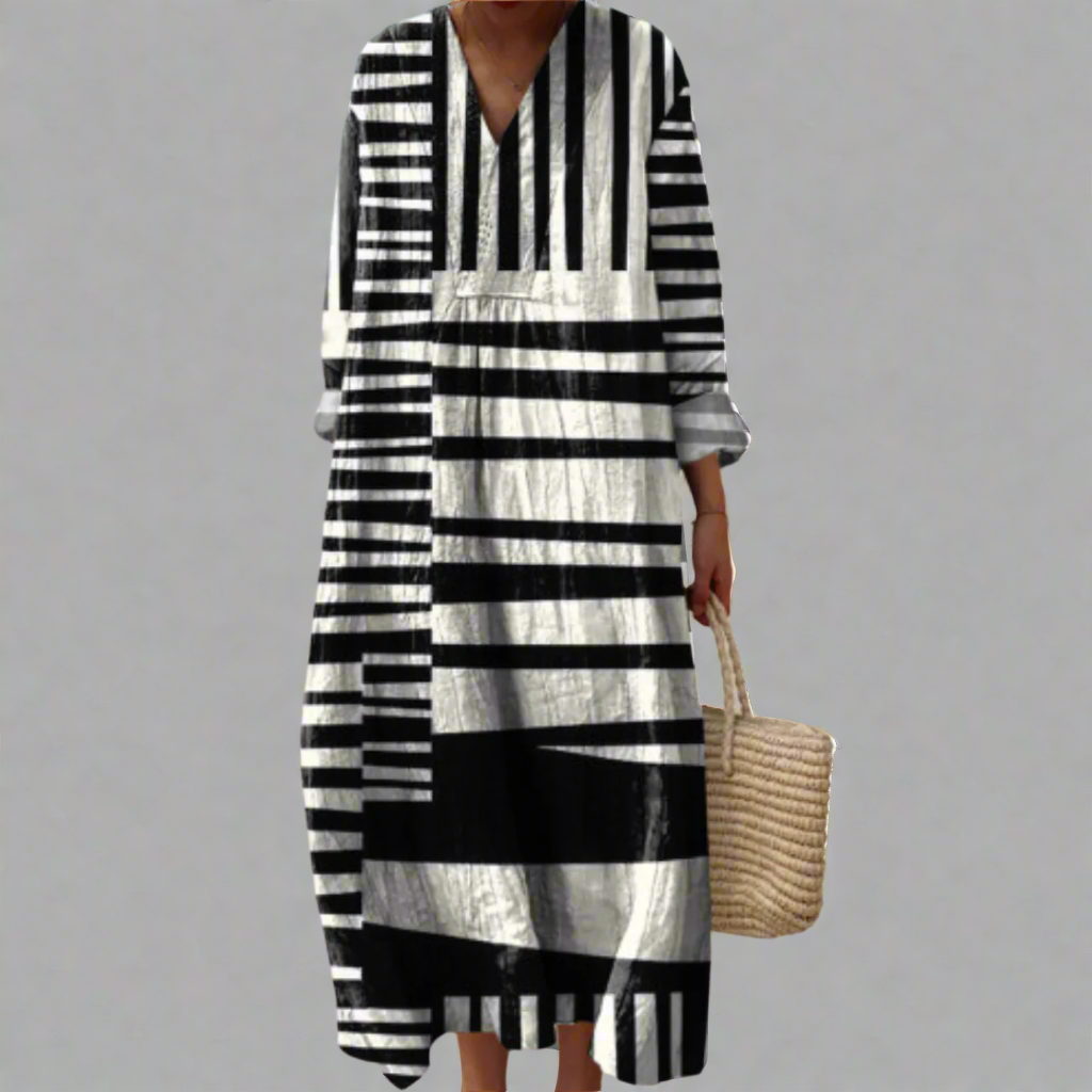 Lieke™ | Monochrome Stripe Flow Maxi Dress