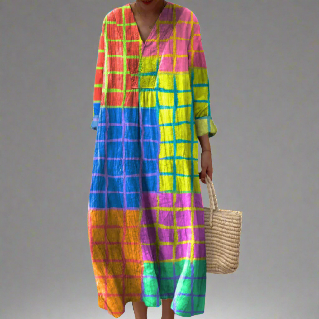 Emma™ | Vibrant Grid Maxi Dress