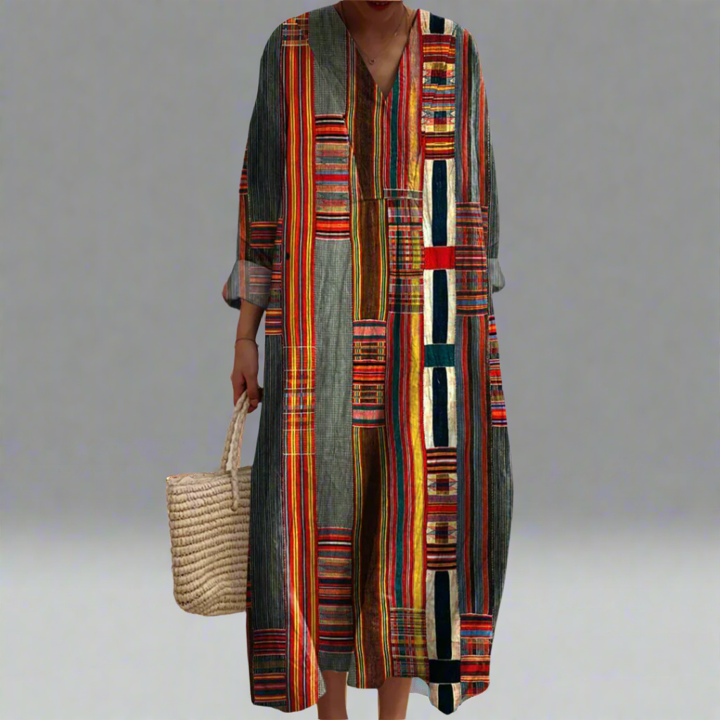 Milou™ | Geometric Stripe Boho Maxi Dress