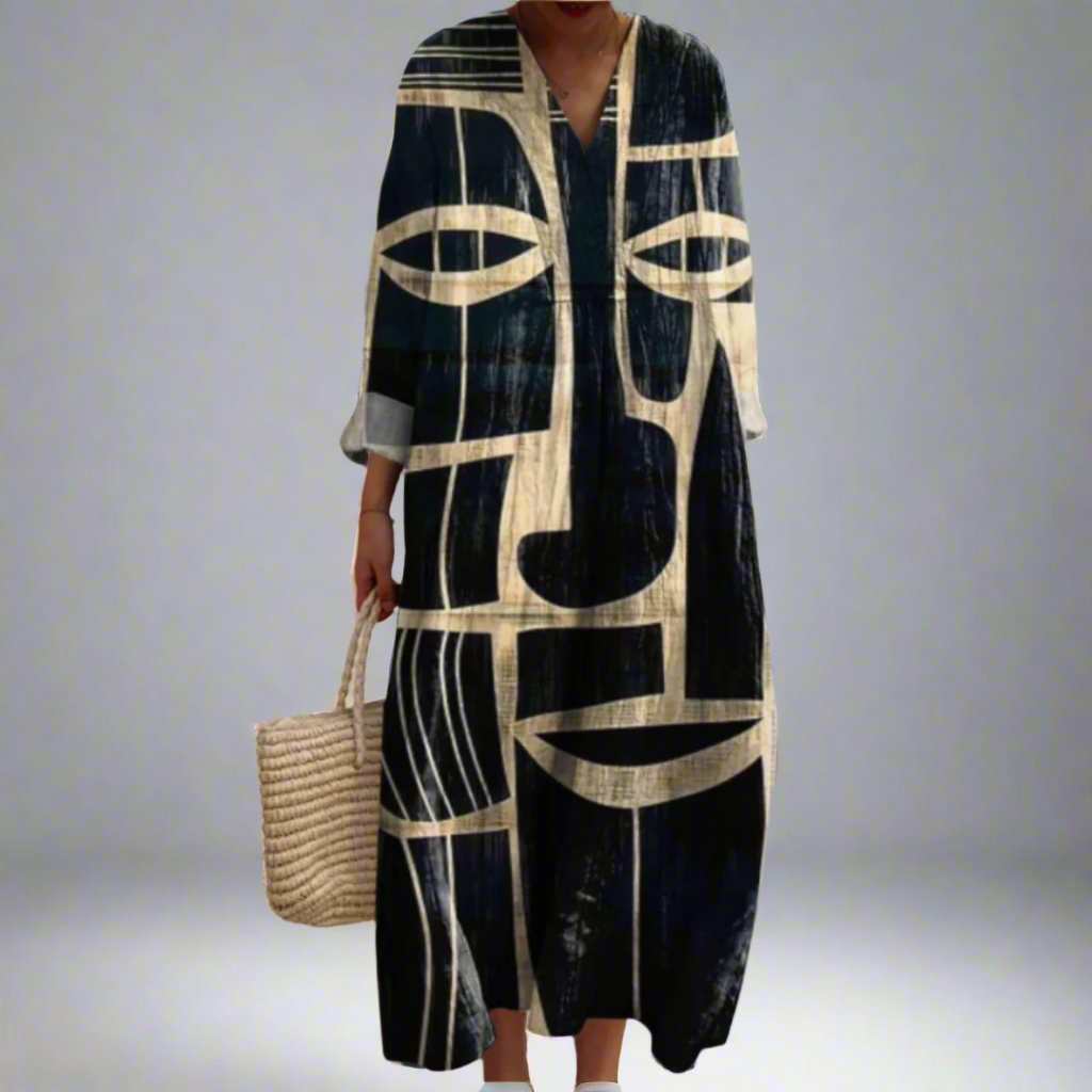 Louise™ | Tribal-Inspired Artistic Midi Dress