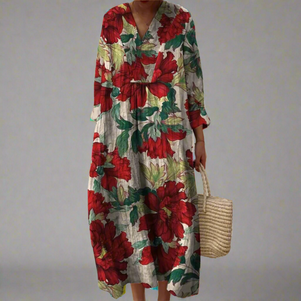 Eveline™ | Bold Peony Print Relaxed Maxi Dress