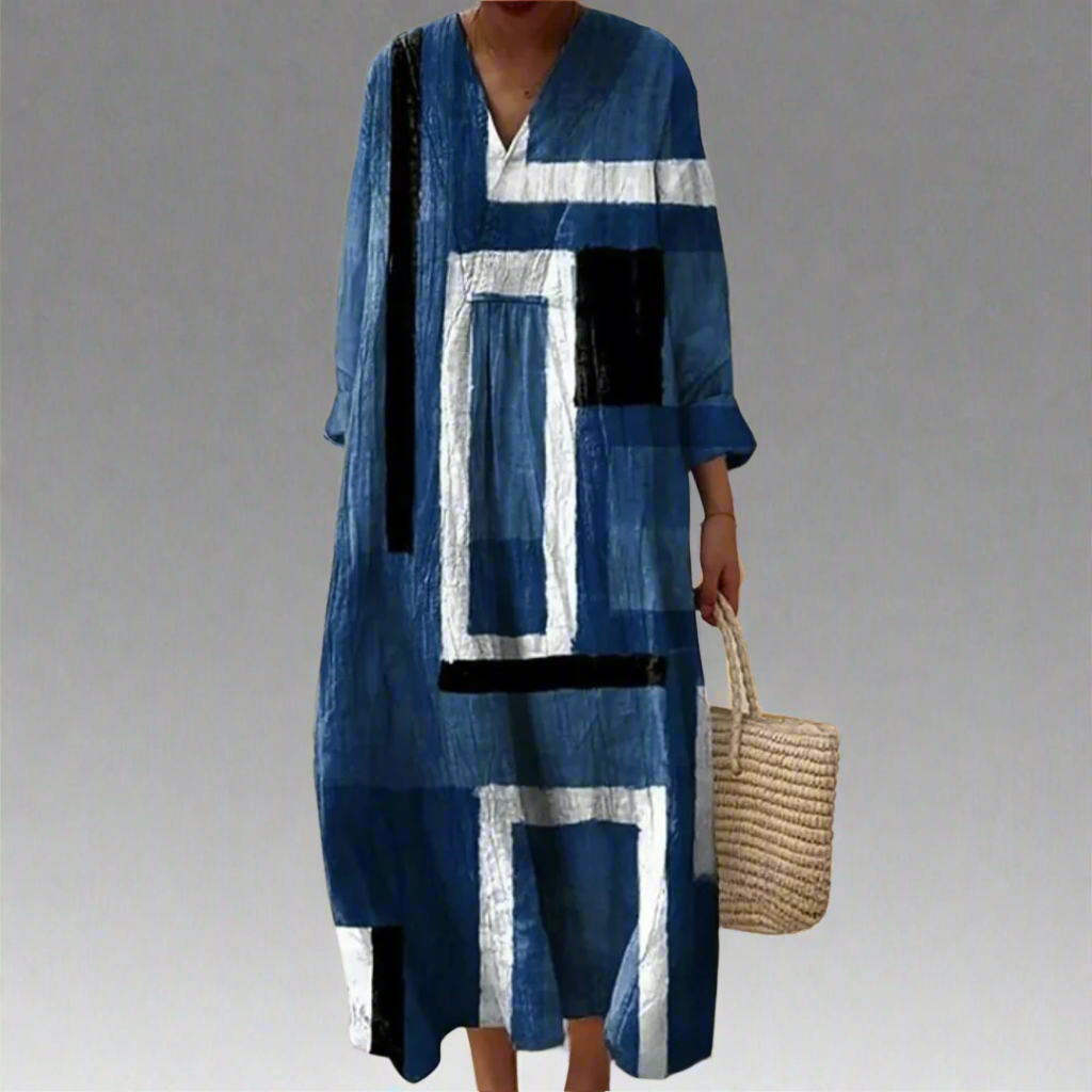 Elouise™ | Abstract Navy Loose-Fit Maxi Dress