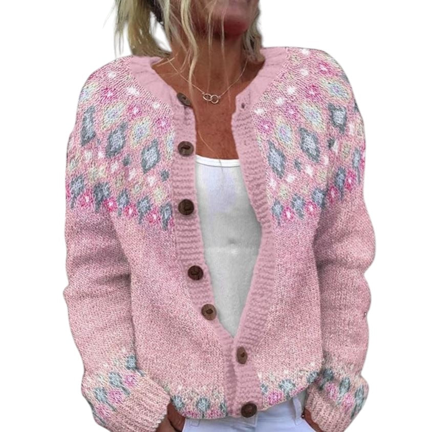 Heather™ | PINK LOOSE-FIT PRINTED CARDIGAN