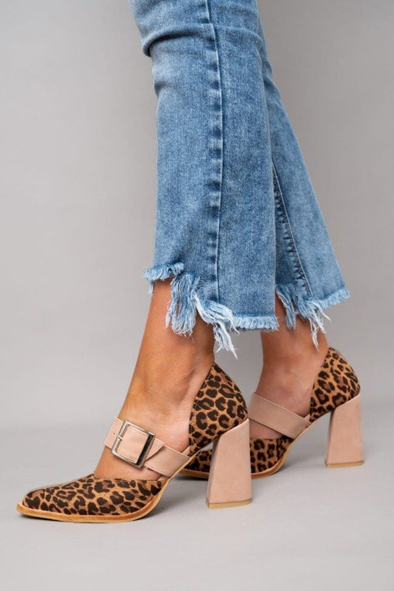 Anda™ | Stable Heel Leopard Suede Sandals
