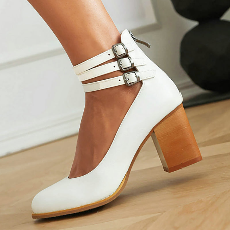 Monaco™ | Smooth Ankle-Strap Sandals with Chunky Heel