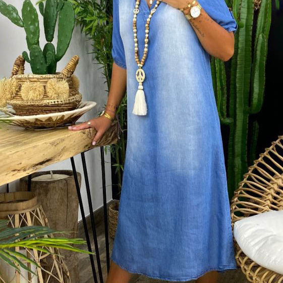 MILA – Maxi Dress in Denim Look with Side Slit | Glans New York