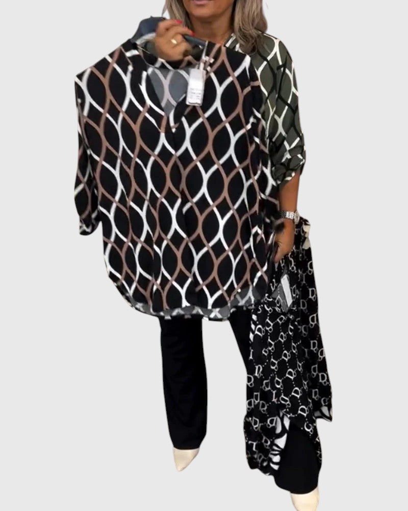 LORI™ | GEOMETRIC LONG SLEEVE BLOUSE FOR ELEGANT EVERYDAY STYLE