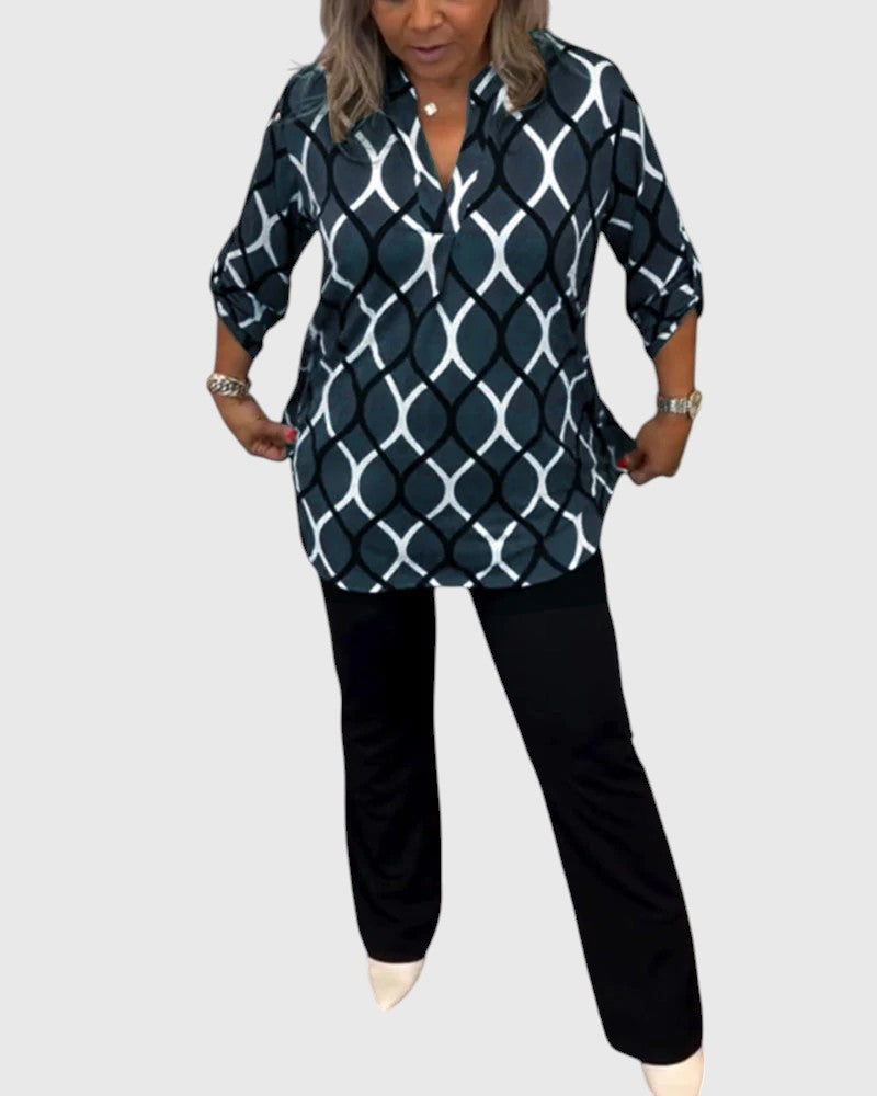 LORI™ | GEOMETRIC LONG SLEEVE BLOUSE FOR ELEGANT EVERYDAY STYLE