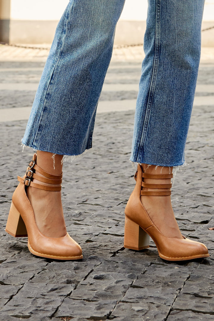 Monaco™ | Smooth Ankle-Strap Sandals with Chunky Heel