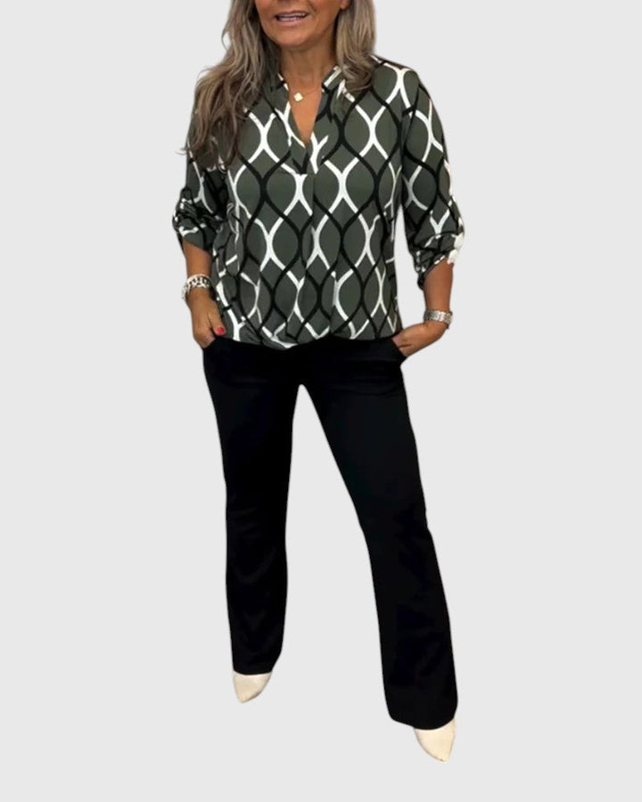 LORI™ | GEOMETRIC LONG SLEEVE BLOUSE FOR ELEGANT EVERYDAY STYLE
