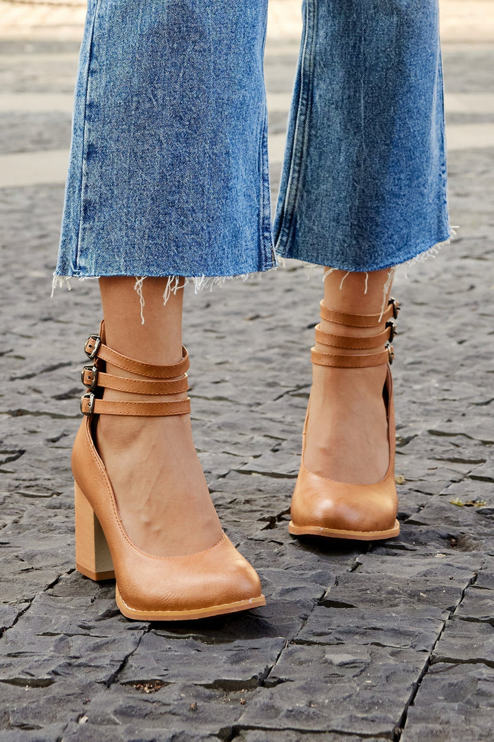 Monaco™ | Smooth Ankle-Strap Sandals with Chunky Heel