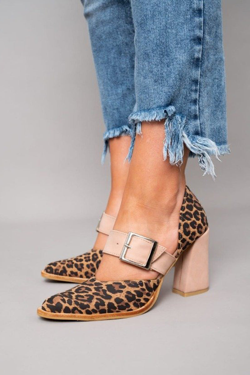 Anda™ | Stable Heel Leopard Suede Sandals