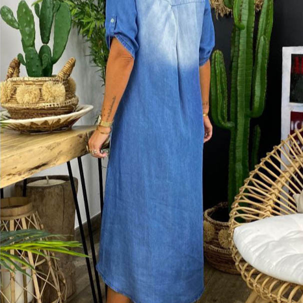 MILA – Maxi Dress in Denim Look with Side Slit | Glans New York