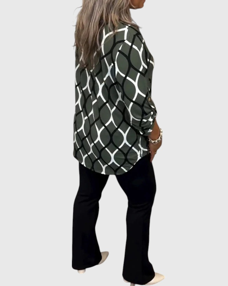 LORI™ | GEOMETRIC LONG SLEEVE BLOUSE FOR ELEGANT EVERYDAY STYLE