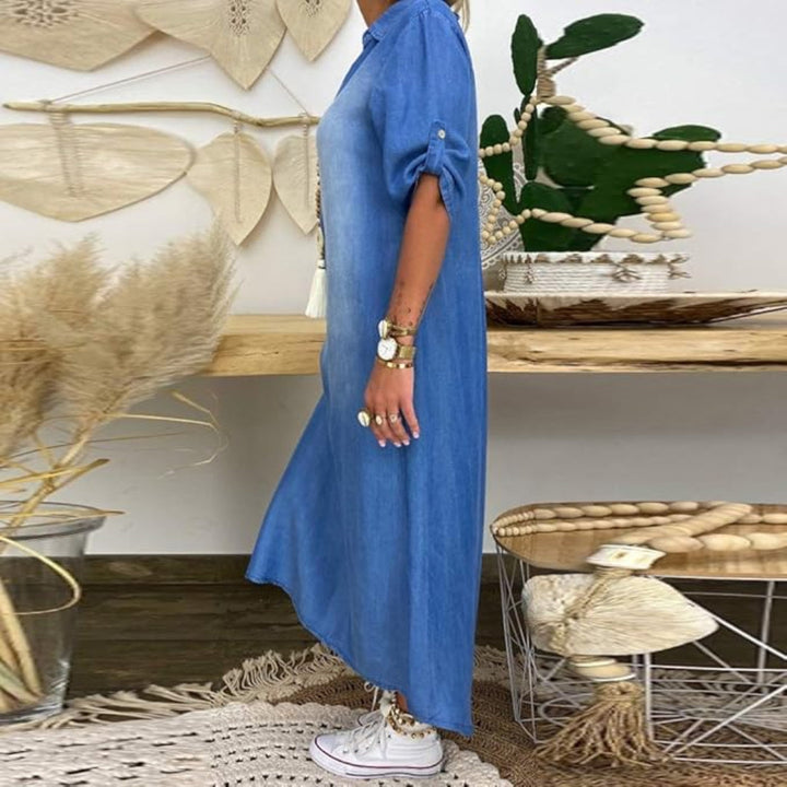 MILA – Maxi Dress in Denim Look with Side Slit | Glans New York