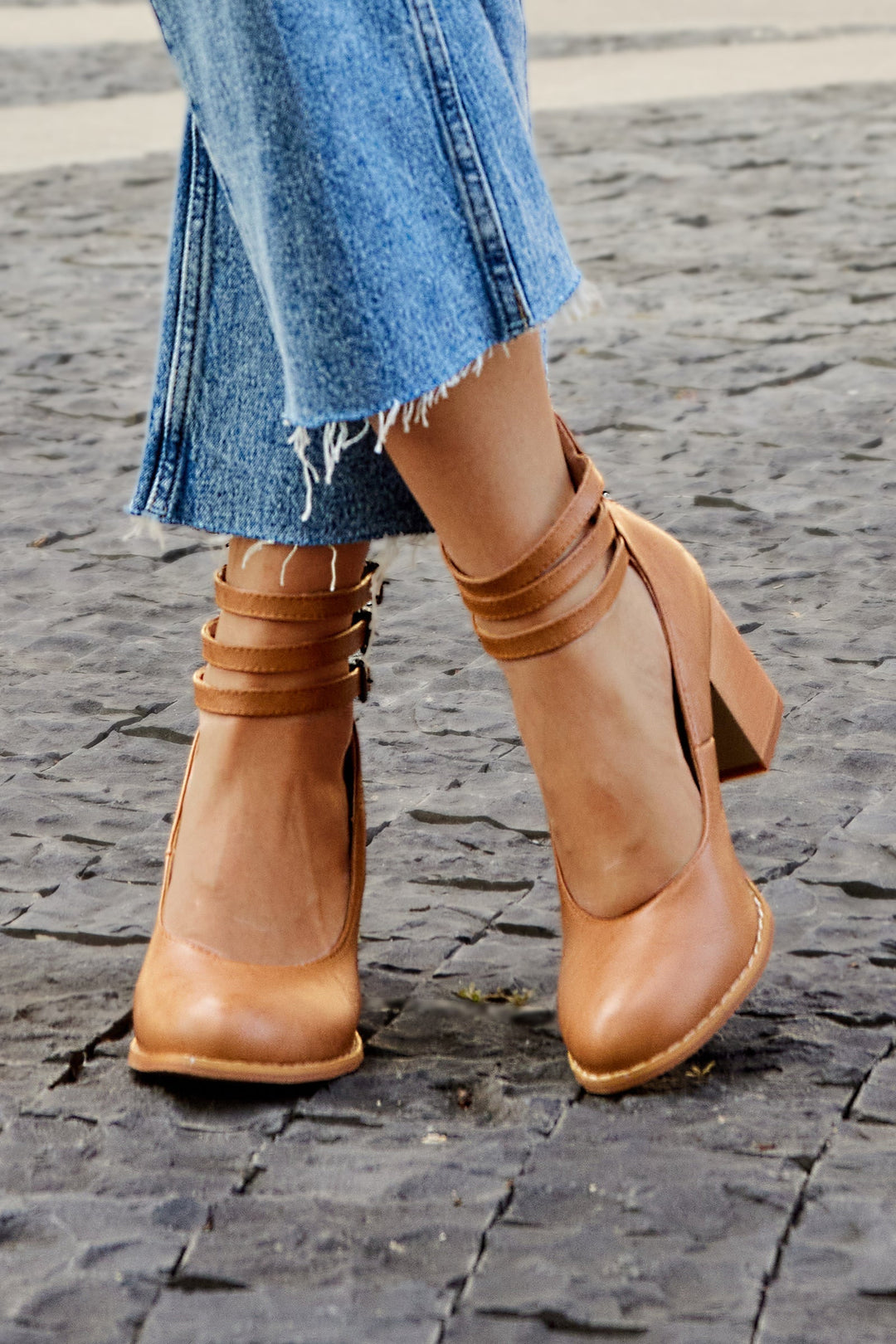 Monaco™ | Smooth Ankle-Strap Sandals with Chunky Heel