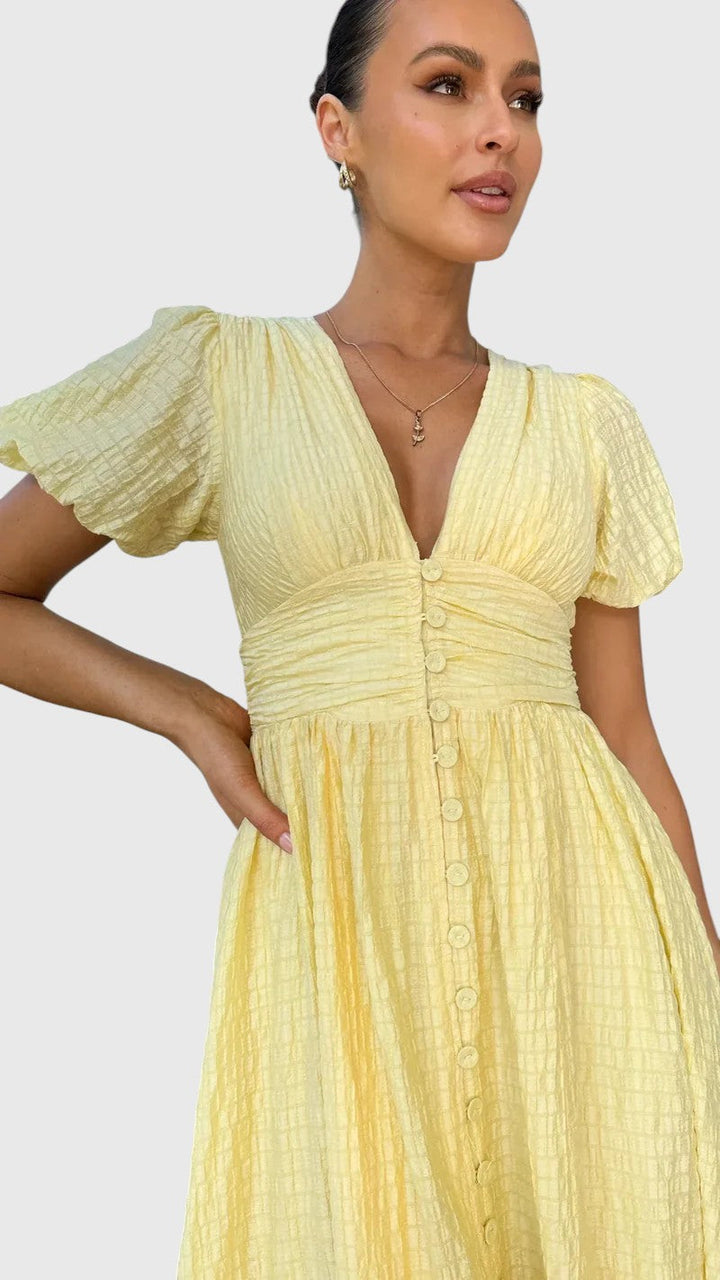 KAREN™ | ROMANTIC RUCHED MIDI DRESS