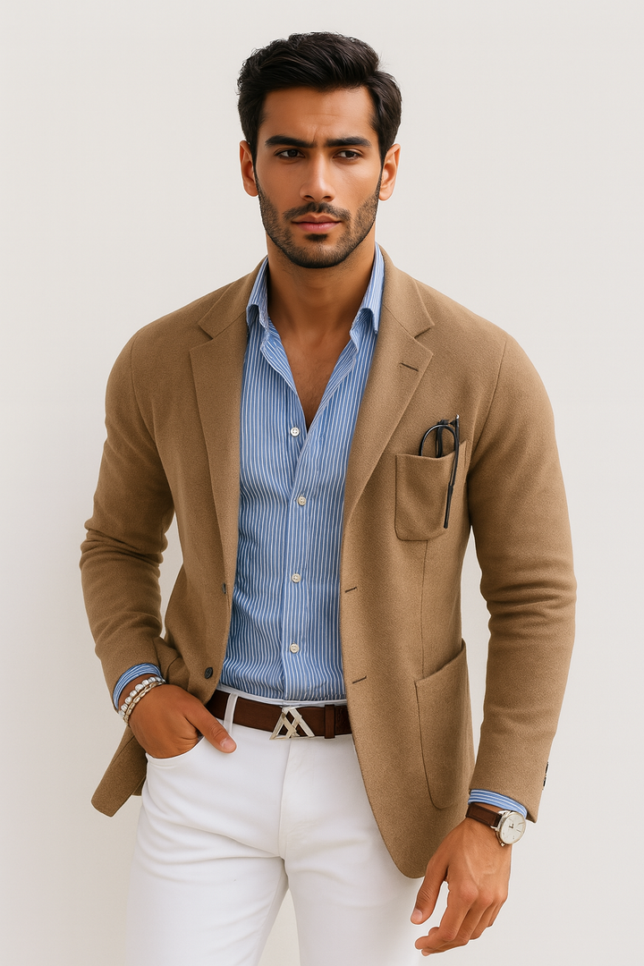 Brayden – Men’s Modern Knit Blazer Beige