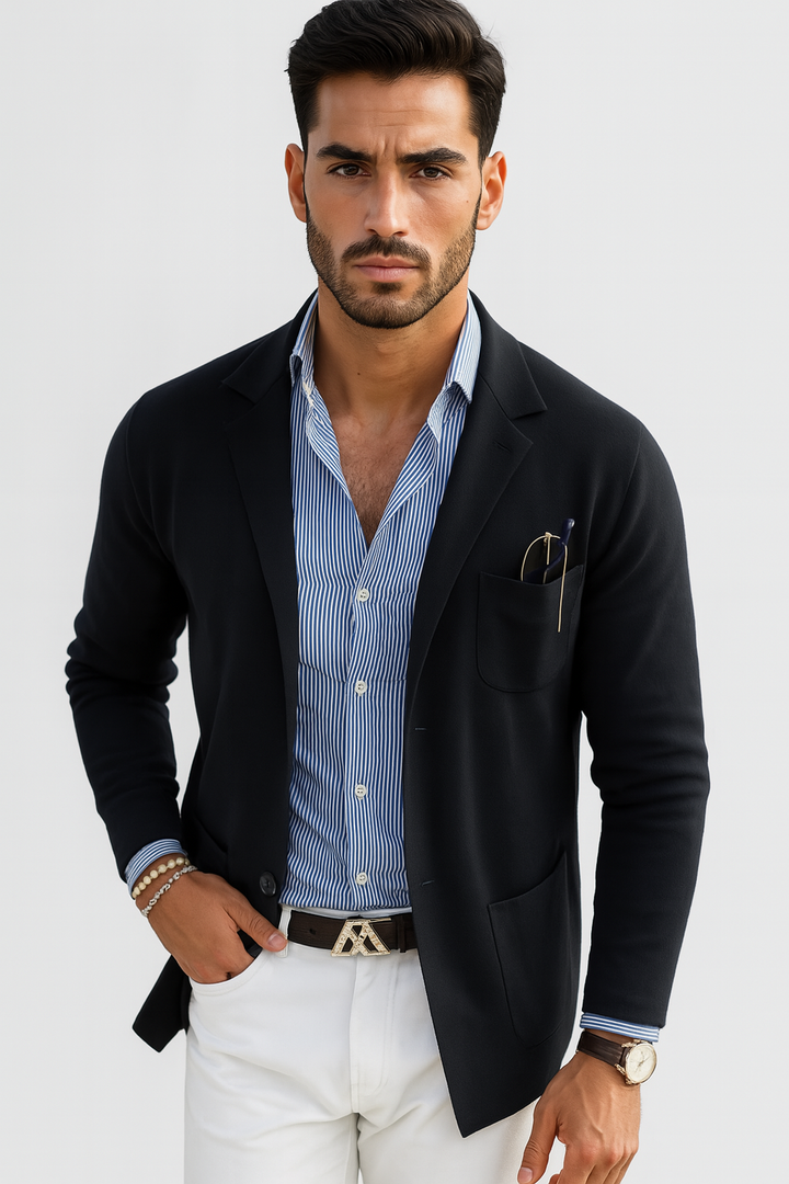 Brayden – Men’s Modern Knit Blazer Black