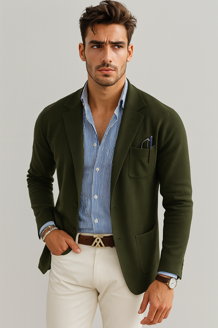 Brayden – Men’s Modern Knit Blazer Dark Green