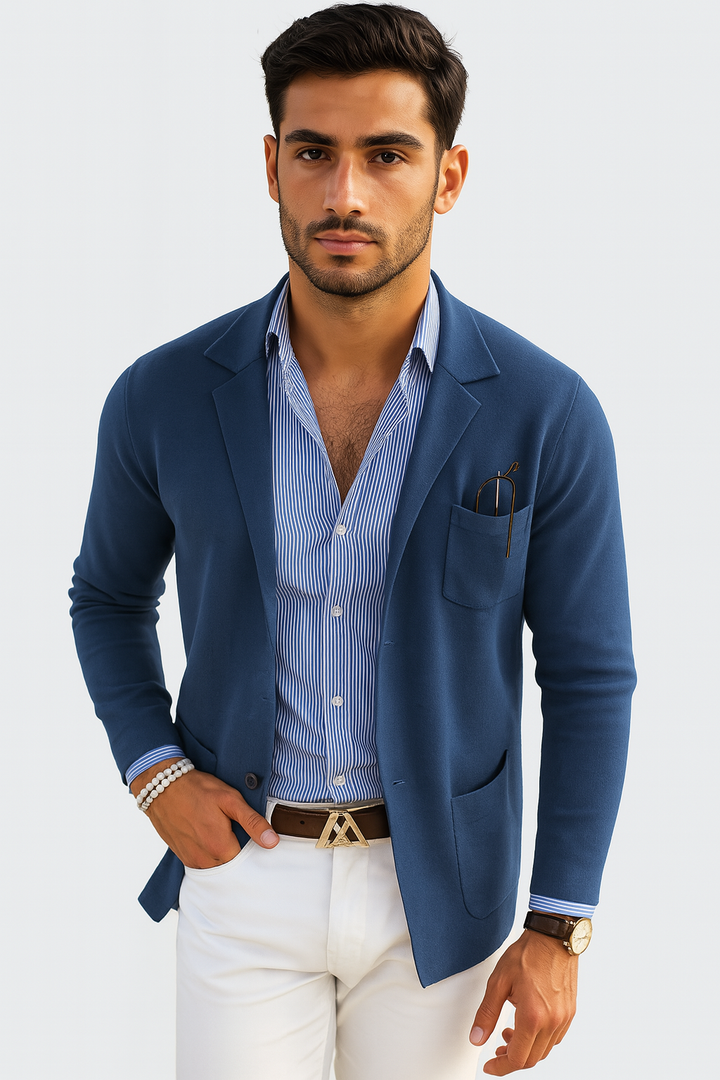 Brayden – Men’s Modern Knit Blazer Blue