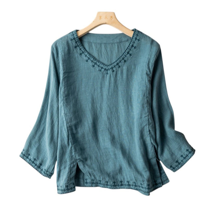 CANDID™ | EMBROIDERED V-NECK BLOUSE