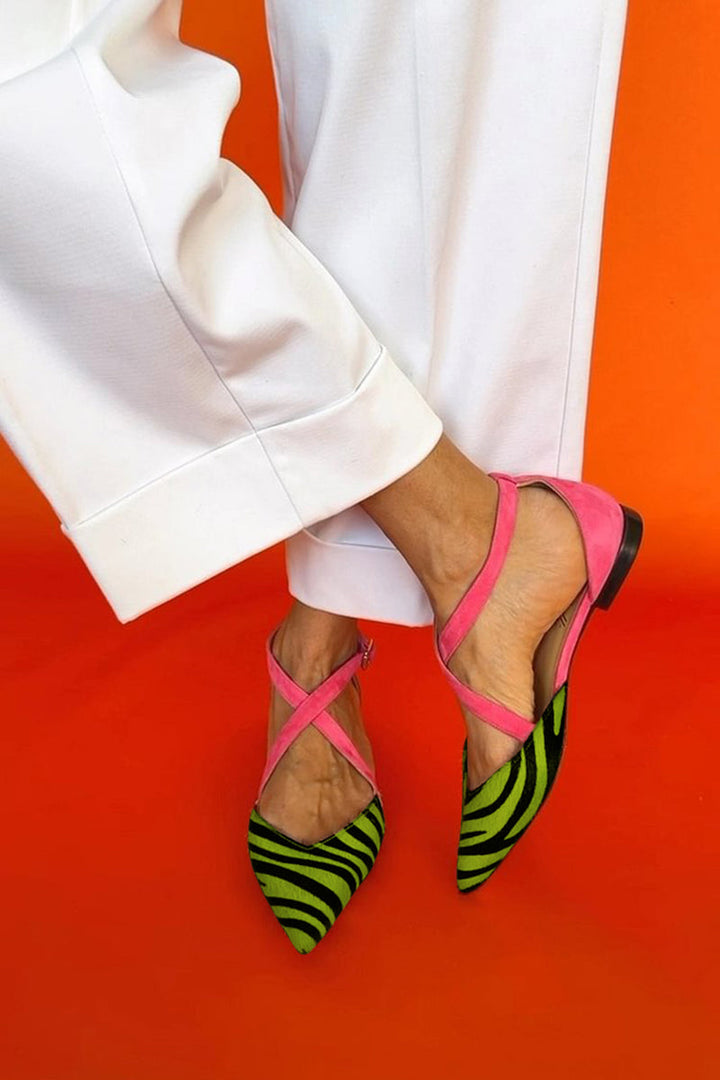 Lini™ | Zebra Print Flat Sandals with Crisscross Ankle Straps