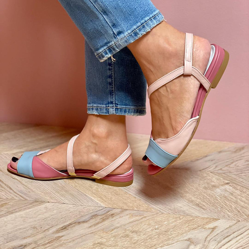 Ella™ | Asymmetrical Pink Color Block Sandals