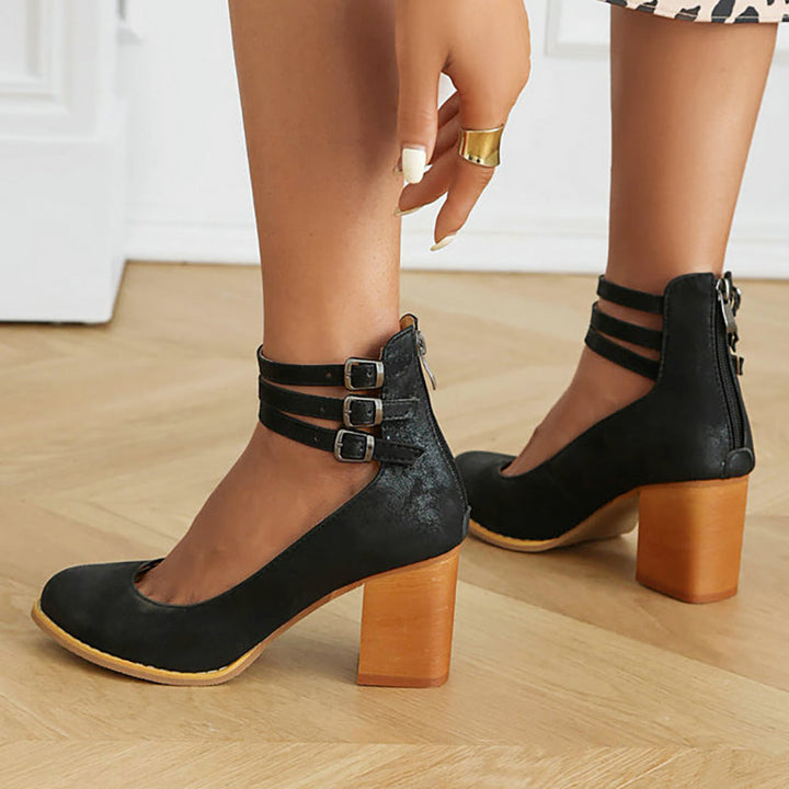 Monaco™ | Smooth Ankle-Strap Sandals with Chunky Heel