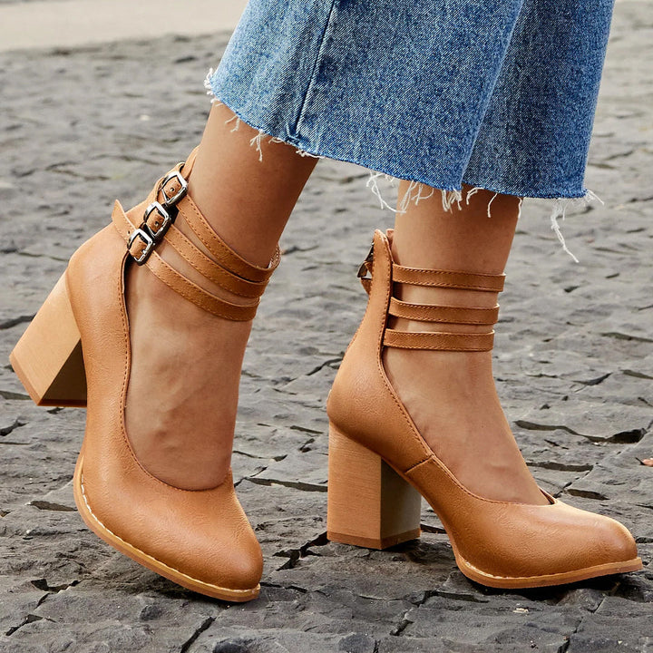 Monaco™ | Smooth Ankle-Strap Sandals with Chunky Heel