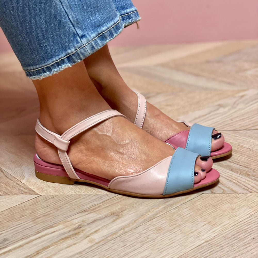 Ella™ | Asymmetrical Pink Color Block Sandals