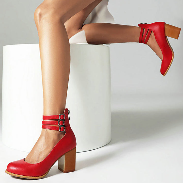 Monaco™ | Smooth Ankle-Strap Sandals with Chunky Heel