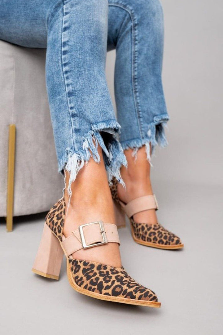 Anda™ | Stable Heel Leopard Suede Sandals